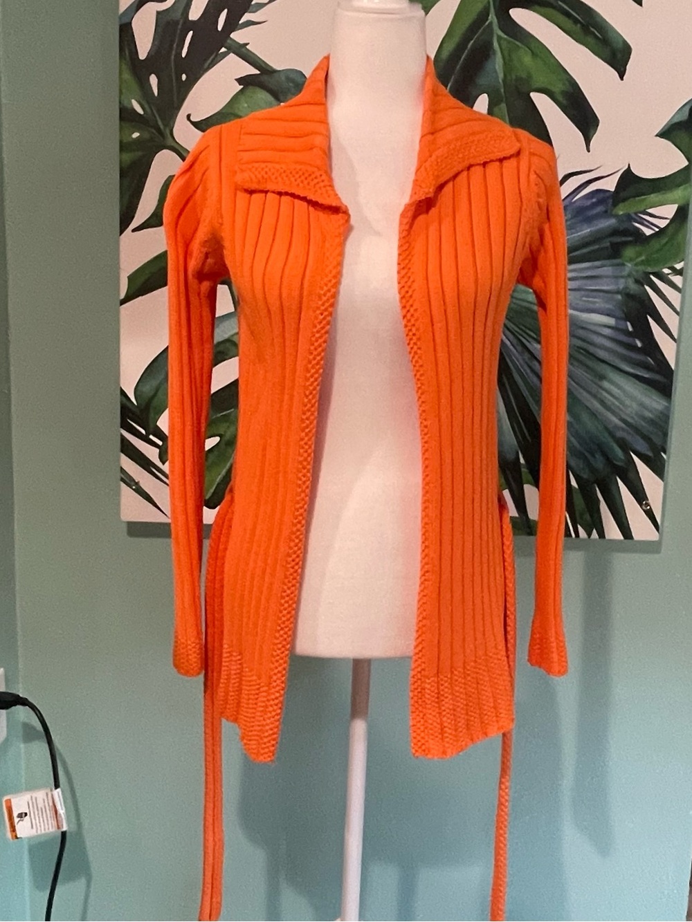 Zara Orange Ribbed Tie-Belt Cardigan